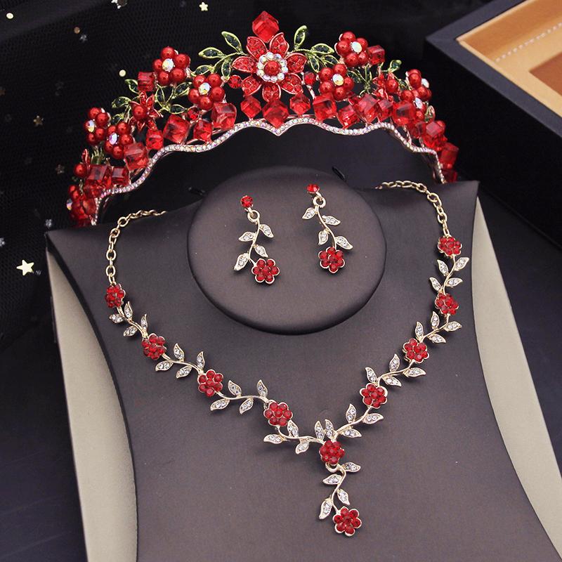 Gorgeous Crystal Flower Tiaras Bridal Jewelry Sets for Women Crown Choker Necklace Sets Wedding Bride Jewelry Set Accessory