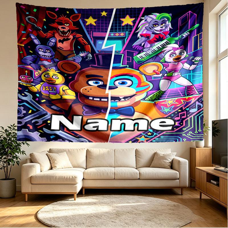 Custom Name Personalized Five Nights at Freddy's Print Tapestry, Wall Art Decor, Bedroom, Dorm, Apartment, LivingRoom, Party Backdrop, Gift for Birthd