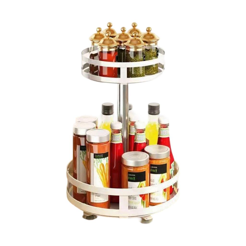 360 Degree Rotating Kitchen Countertop Organizers Adjustable Tiered Shelf For Bathroom Cosmetics Durable Metal With Non Slip Base