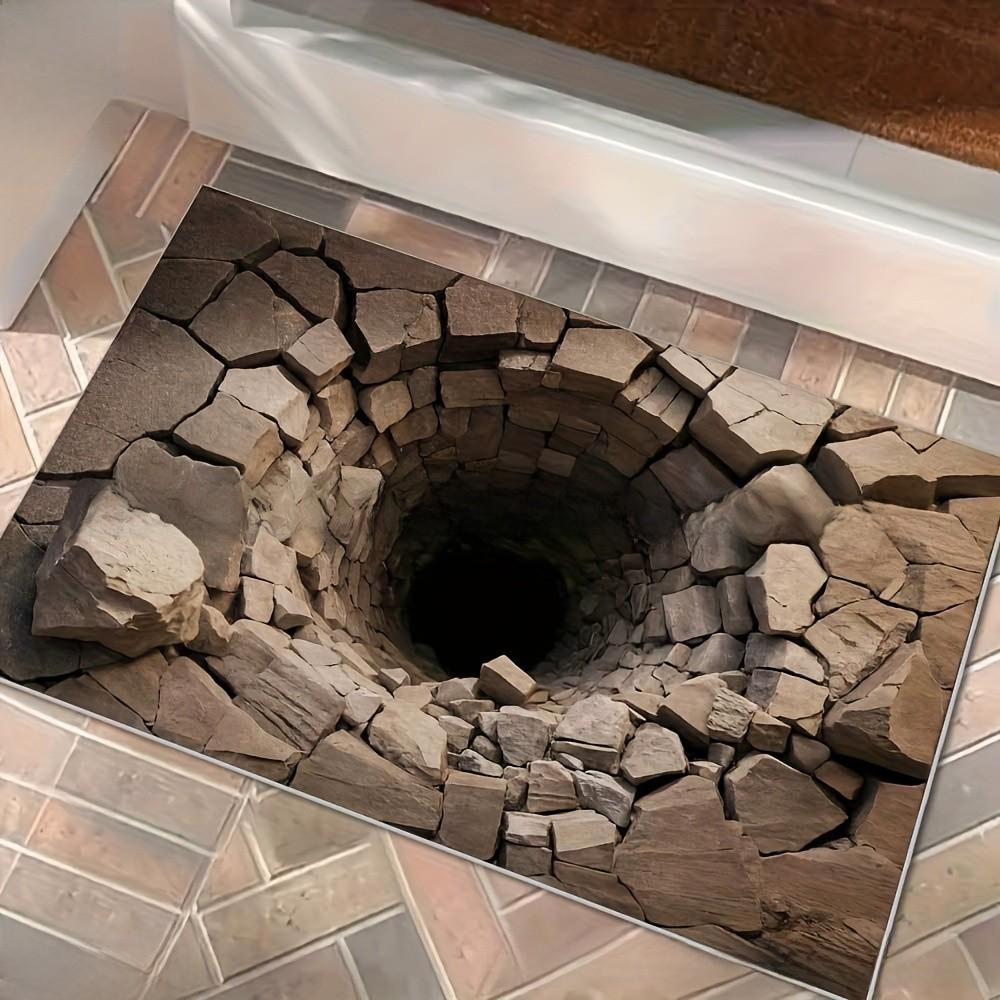 3d Waterfall Optical Illusion Floor Mat With Polyester Material For Home Entrance Use