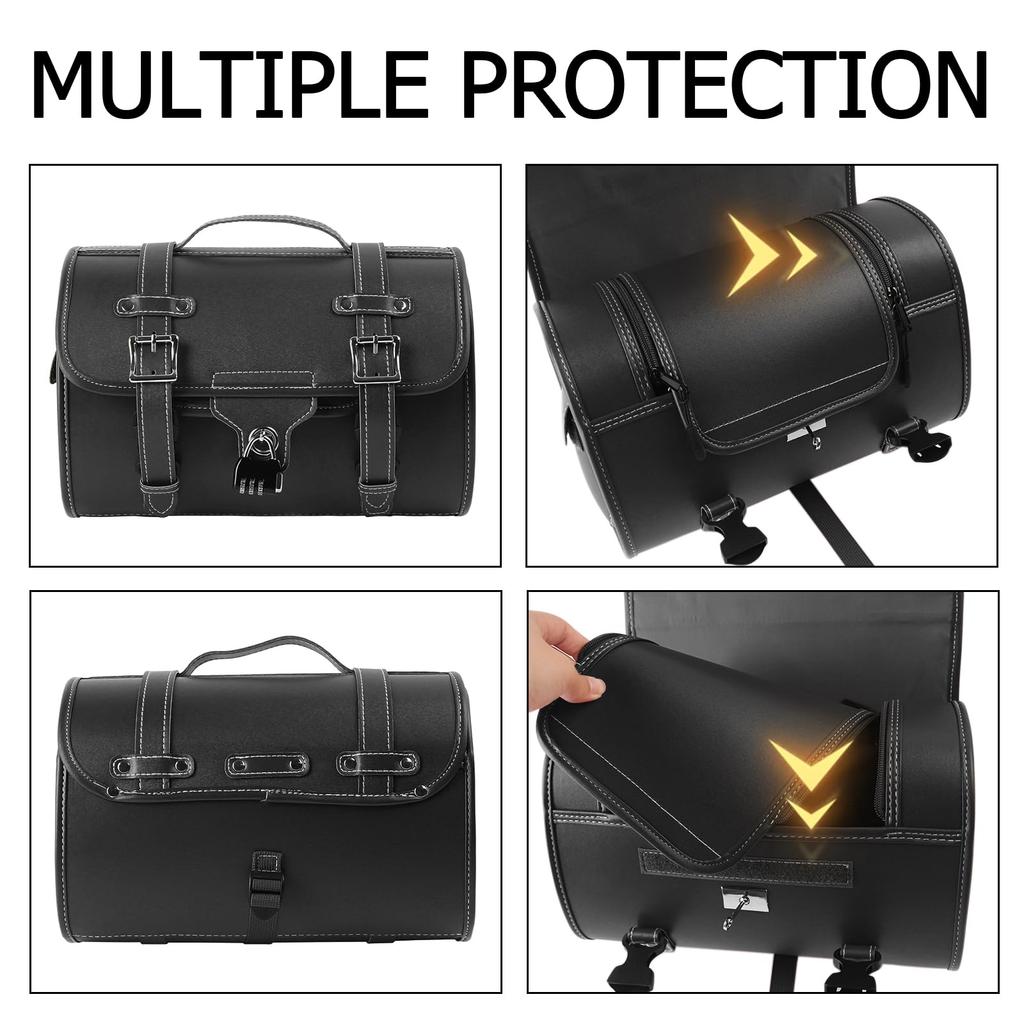 Baohatsu Motorcycle Seat Large Capacity Side PU Leather Luggage Bag for Small Items and Perfect for and Black Bag, Bag, Tools, Touring, Commuting,