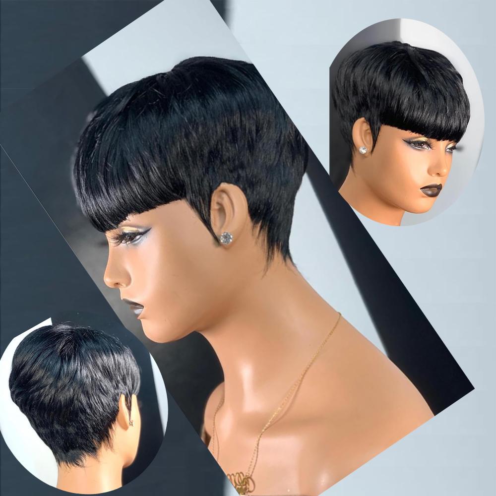 Short Hair Wigs, Pixie Cuts Wigs, Short Straight Black Ladies Wigs Synthetic Short Wigs For Black Women African American Women D
