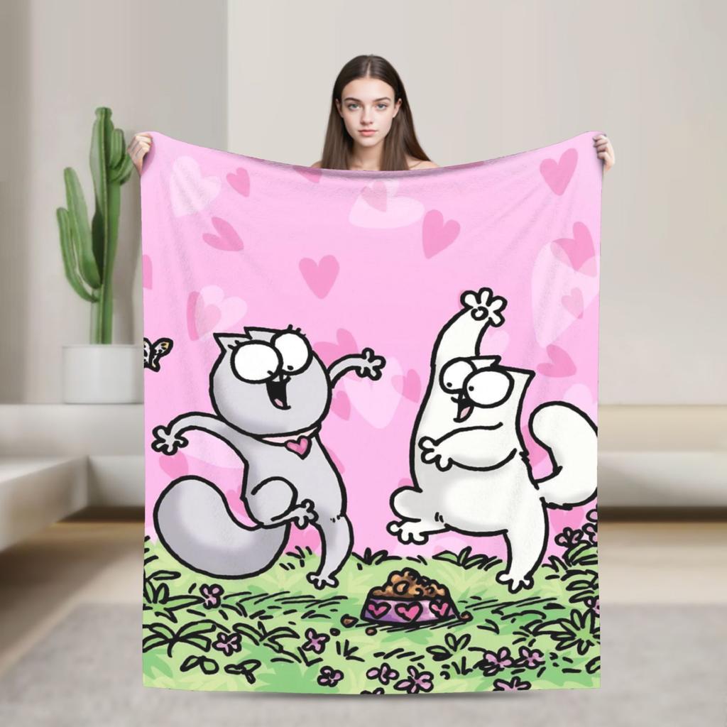 Humorous Cartoon Cat Simons Cat Flannel Throw Blanket Blanket for Bedding Outdoor Lightweight Quilt,