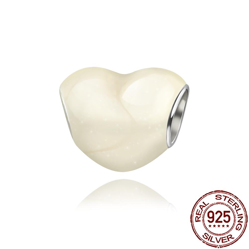 New Charms 925 Silver Colorful Shine Heart Shaped Charm Beads Fit Snake Chain Bracelet Necklace Women DIY Jewelry