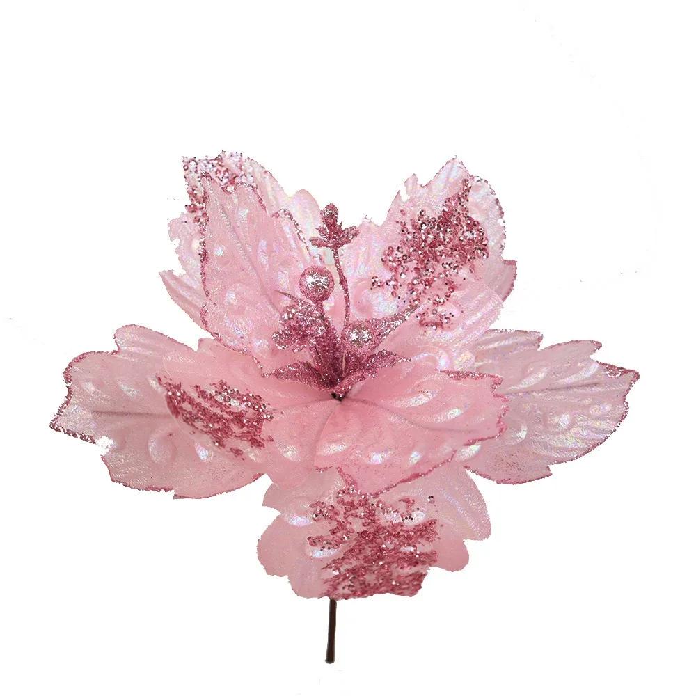 

Christmas 25CM Artificial Silk Flower Silk Sequin Fabric Flower Arrangement Ins Style Pink Decorating Flowers Christmas Tree