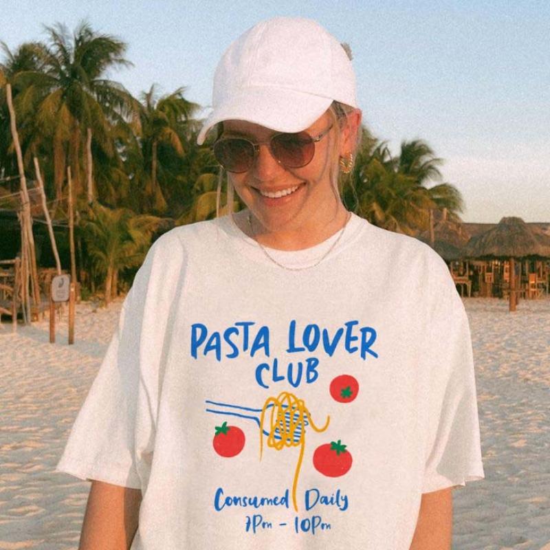 Pasta Lover Club Womens TShirt Spaghetti Tomatoes Graphic Tee Shirt Cute Style Printed Beach Vacation Summer Womens TShirt S