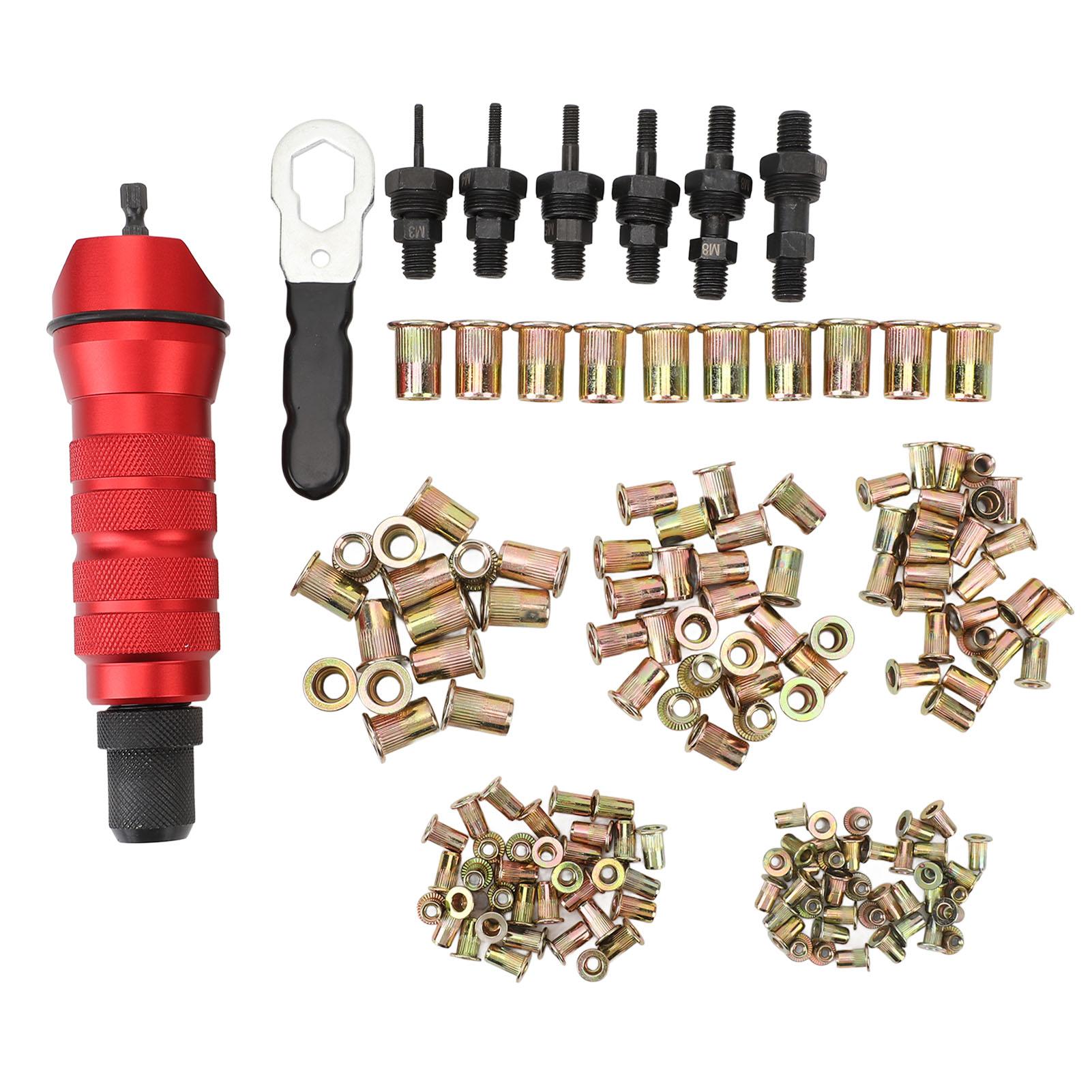 

Набор адаптеров для дрели-заклепочника Электрический набор адаптеров для дрели-заклепочника 2,4 мм–6,4 мм 6 сменных головок для заклепок 150 гаек Прочный