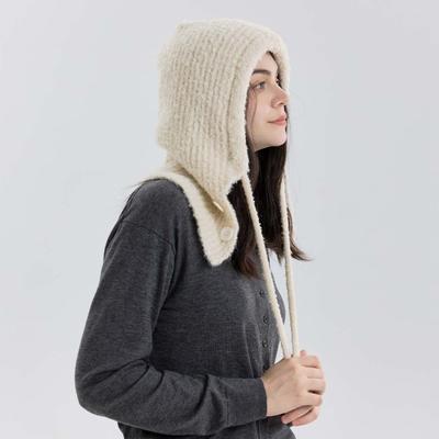 Neue Schlingengarn Sturmhaube Mütze Schal integriert Damen Herbst und Winter Wollmischung gestrickt warme Kälte Mütze