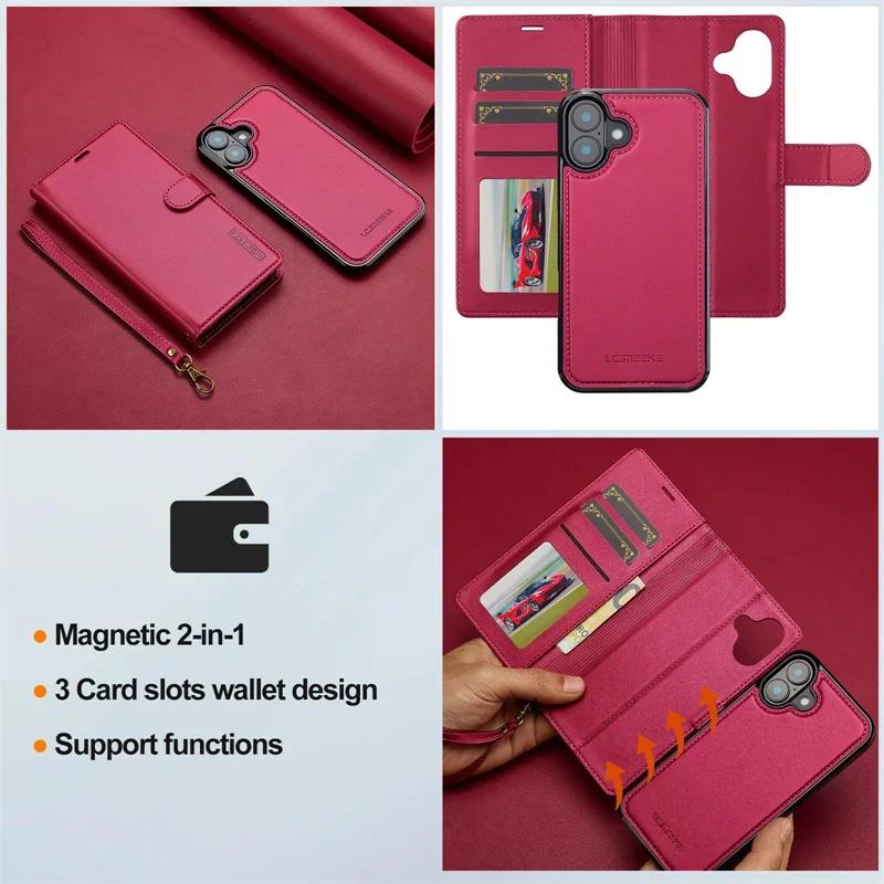 

LC.imeeke Magnetic Leather Wallet Phone Case for iPhone 17 Air 16E 16 Plus 15 Pro Max 14 13 12 11 XS X XR Lanyard Flip Cover Bag iPhone X (iPhone XS)