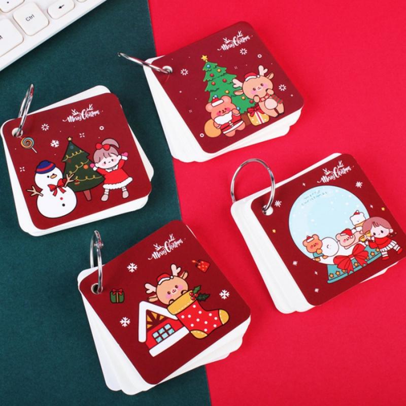 80pcs/packChristmas Iron Ring Binder Loose-leaf Ring Binder Christmas Stocking Christmas Tree Reindeer Portable Pocket Notebook
