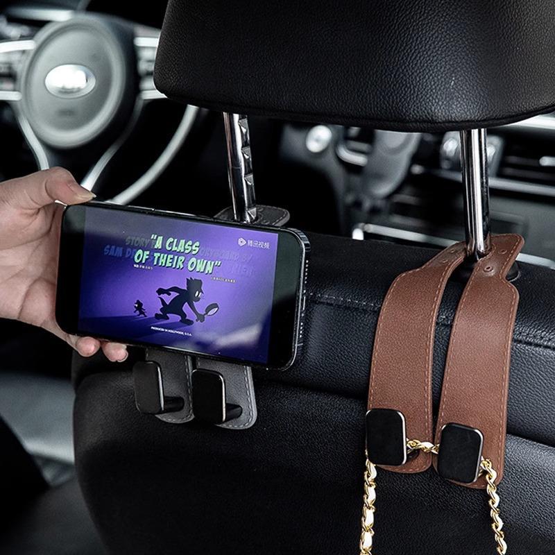 Universal Car Seat Headrest Hooks 2 in 1 Soft Leather Car Seat Back Hook for Purse and Bag Backpack Double Hook Car Seat Hanger