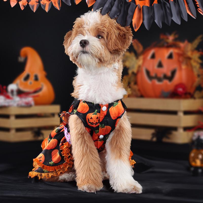 Halloween Dog Costume Funny Dog Dress Pumpkin Pattern Pet Lace Skirt Chihuahua Pug Bichon Puppy Festival Supplies Dog Clothes