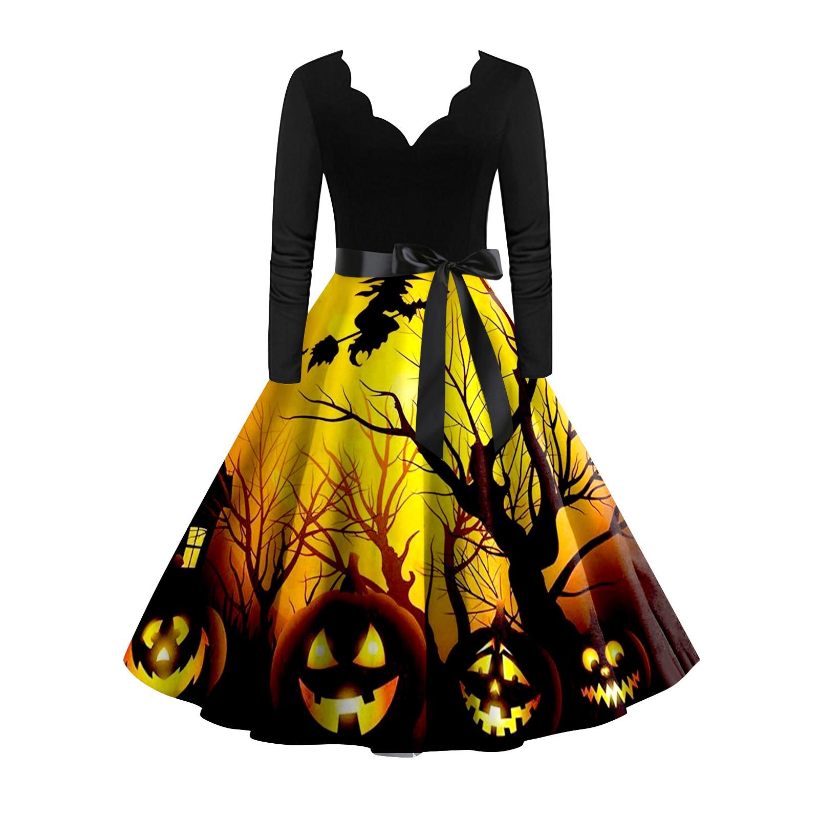 

Женское винтажное платье с длинным рукавом для Хэллоуина и принтом 1950-х годов, вечернее платье для выпускного вечера для домохозяйки XXXL жёлтый