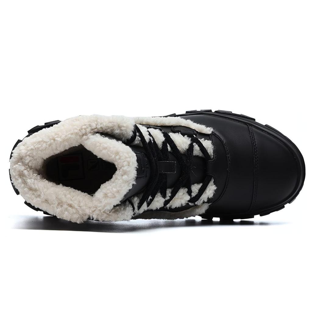 Fila Two-Layer Cowhide Suede Warm Wear-Resistant Thick Sole Plush Short Snow Boots Women boots Black F12W144404FBK