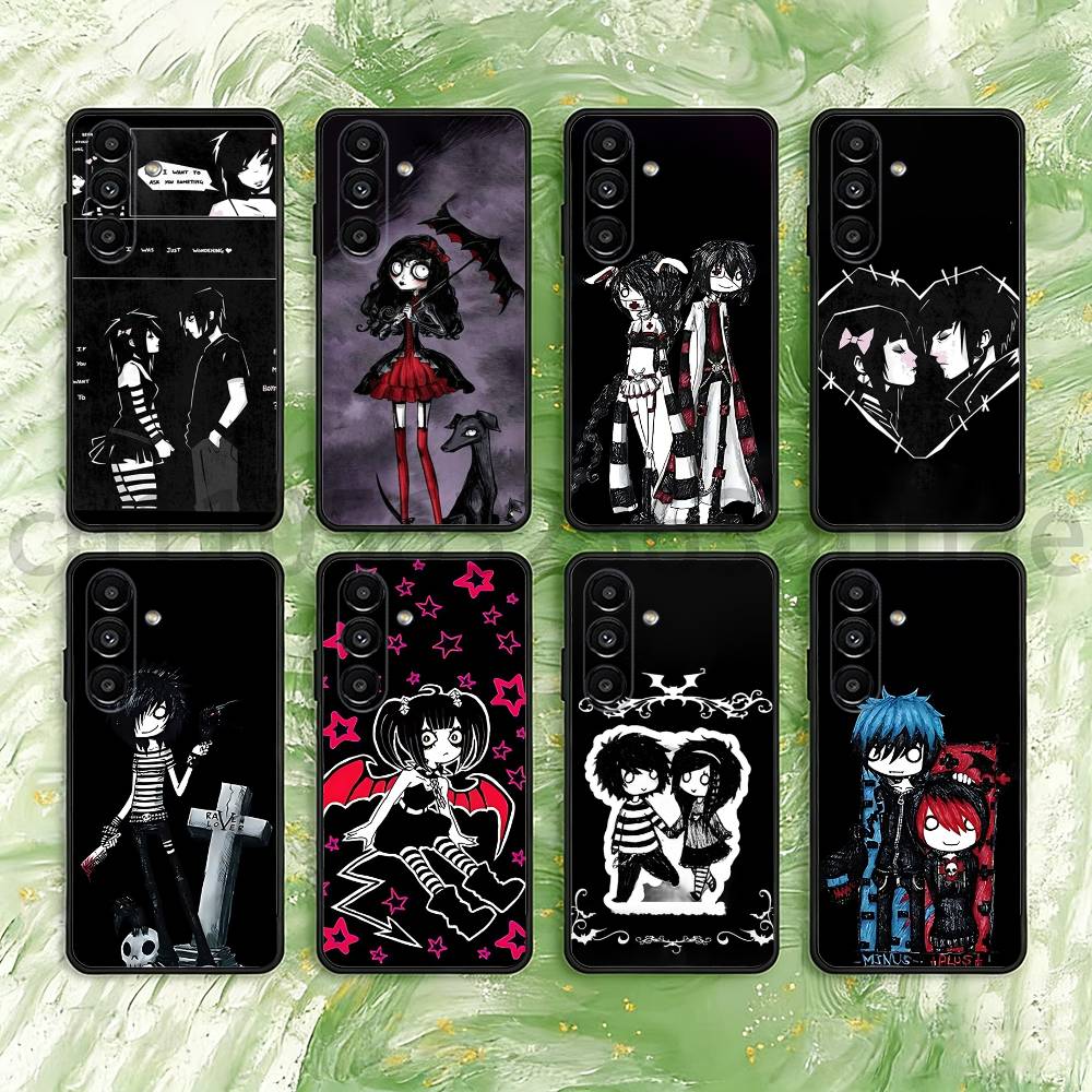 Love Black and Cute Emo Phone Case For Samsung S25,24,23,22,21,S20,Ultra,Plus,FE Black Soft Cover