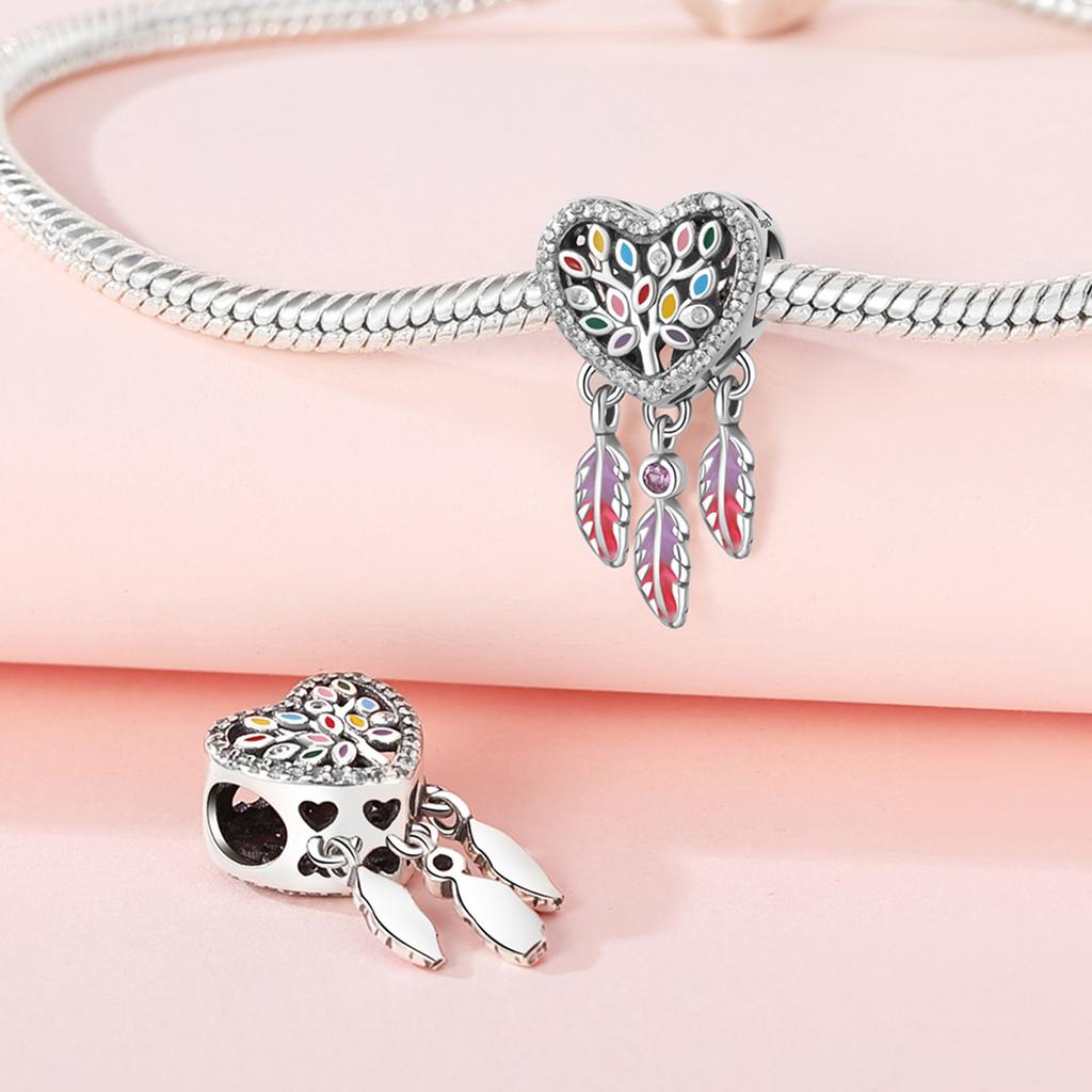 Beads Copper Charms Original Colorful Life Tree Heart Beads Fit Bracelet Jewelry Diy Women Fine Gift Accessory