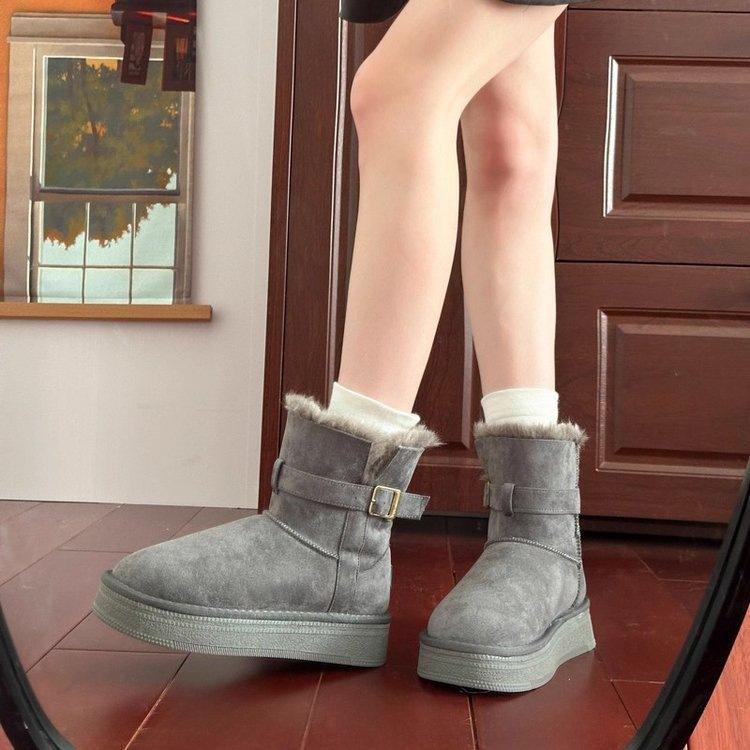 Gray short snow boots, new thick soles in autumn and winter, heightening, piling and thickening, warm snow cotton shoes tide