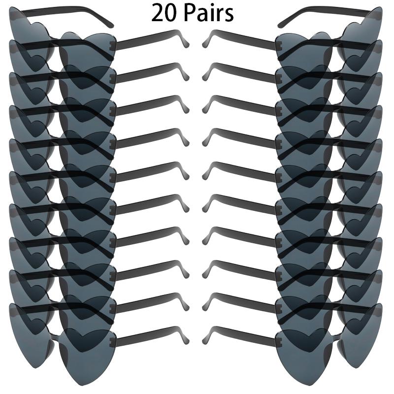 16/20 Pairs Cute Heart Shaped Sunglasses Fashion Rimless Solid Color Beach Vacation Shades Women Trendy Rave Decor Sun Glasses