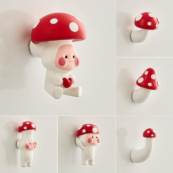 3D Mushroom Hook Refrigerator Magnet Resin Mushroom Shape Decorative Magnet Home Kitchen Office Whiteboard Cabinet Locker Fridge Magnet