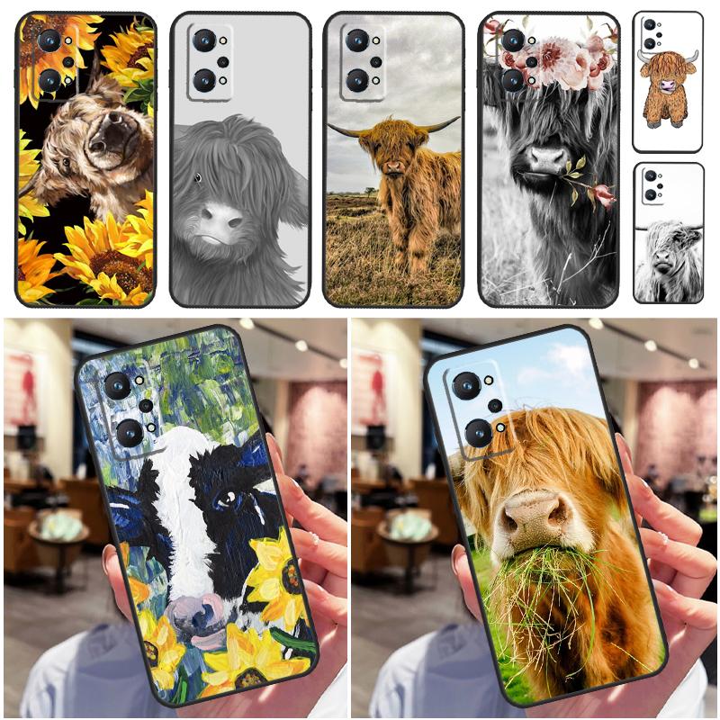 Cute Highland Cow For Realme 14 Pro Plus 10 11 12 13 GT 6 6T 5 GT7 Pro C61 C55 C53 C51 C21Y C25S C67 C75 Case