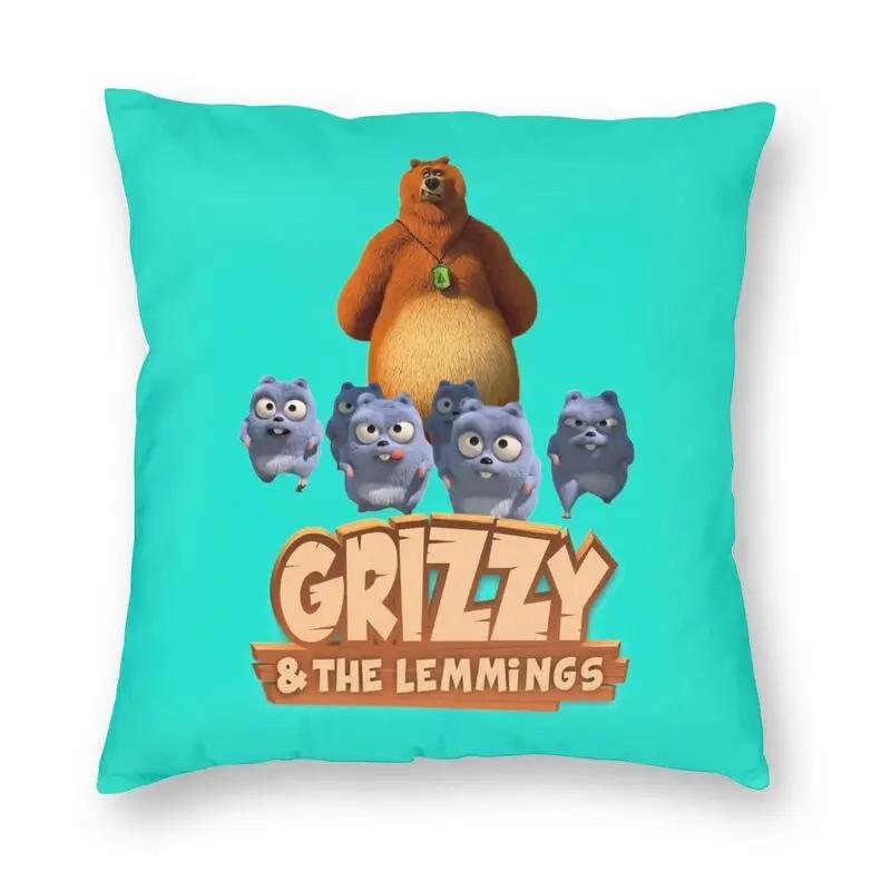 Happy Grizzy And The Lemmings Cushion Cover Sofa Home Decor Cartoon Lemmings Bear Square Throw Pillow Cover 45x45cm