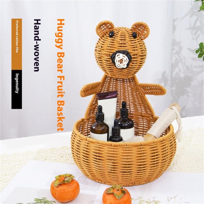 Multifunctional Kitchen Storage Basket Plastic Construction Imitation Rattan Woven Organizers For Fruits Snacks Display