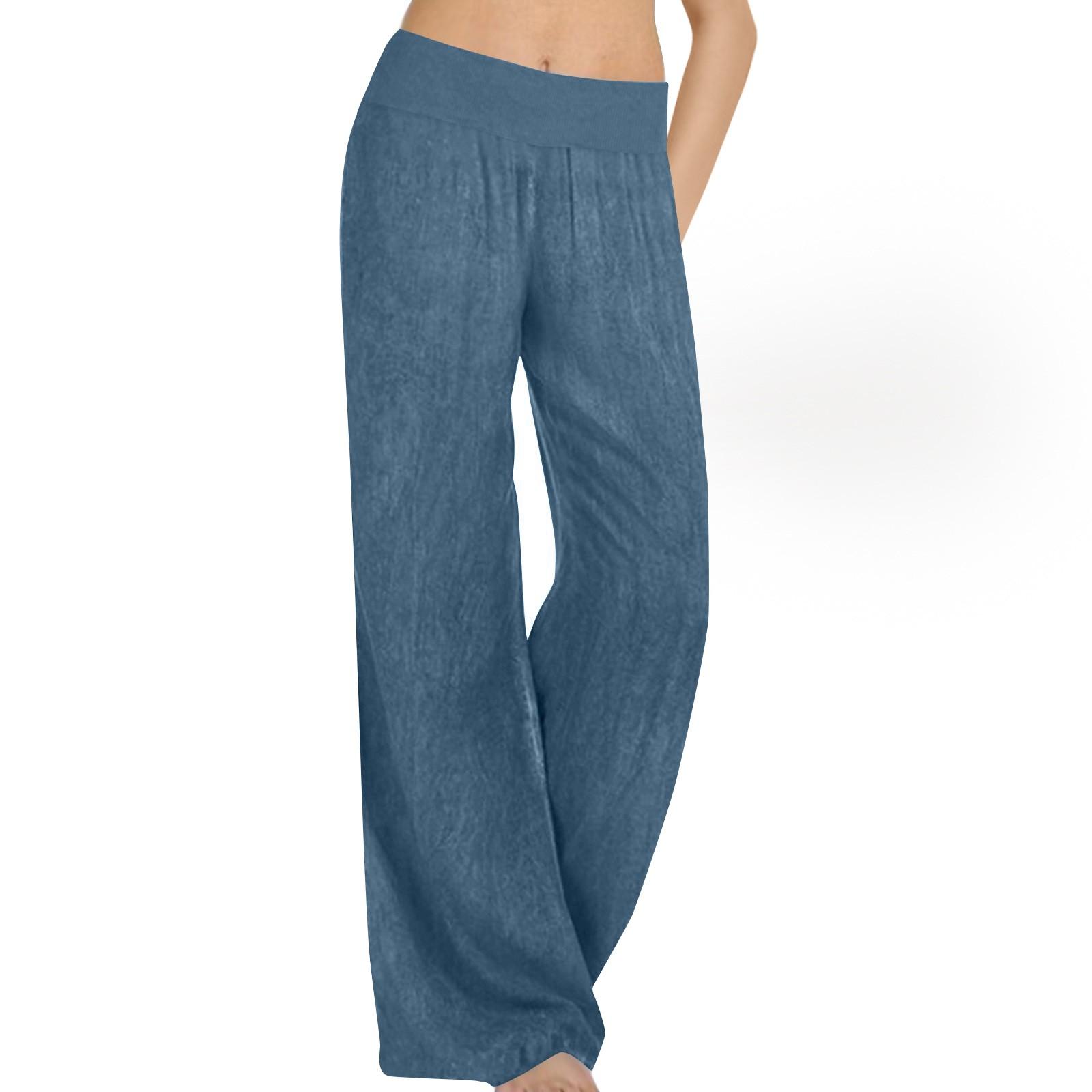 

Женские модные однотонные повседневные свободные брюки из денима с эластичной резинкой на талии без карманов XL небесно-голубой