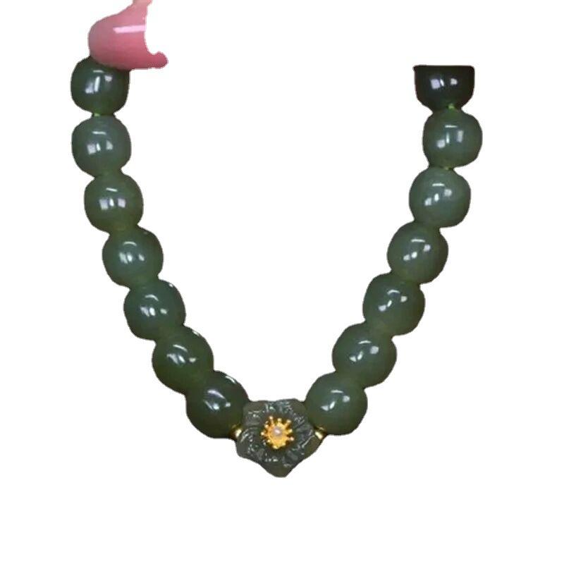 Green imitation Hetian jade cherry blossom bracelet 1011 new retro holiday gift for mother couple