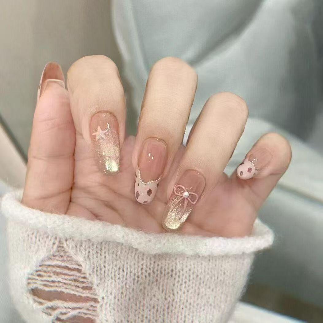 

2025 New Flower Cluster Brocade Chinese Style Pure Handmade Nail Art Nail Plate Finished Handmade Custom Wearable Nail Removal