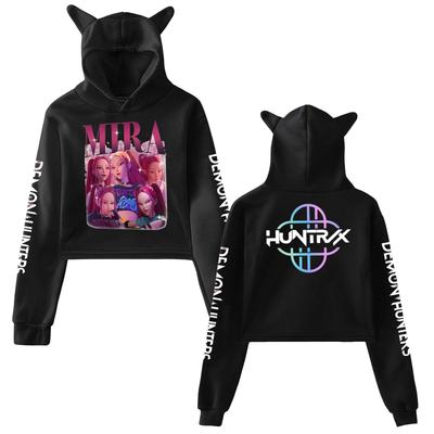 Mode Kpop Dämonenjäger Hoodie Huntrix Katzenohren Kapuzenpullover Rumi Mira Zoey Muster Cosplay Kostüm Student Herbst Tops