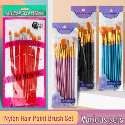 Wei Zhuang Kunststudent Pinselset: Nylonborsten mit roten, blauen und schwarzen Griffen für Gouache-, Aquarell- und Acrylmalerei