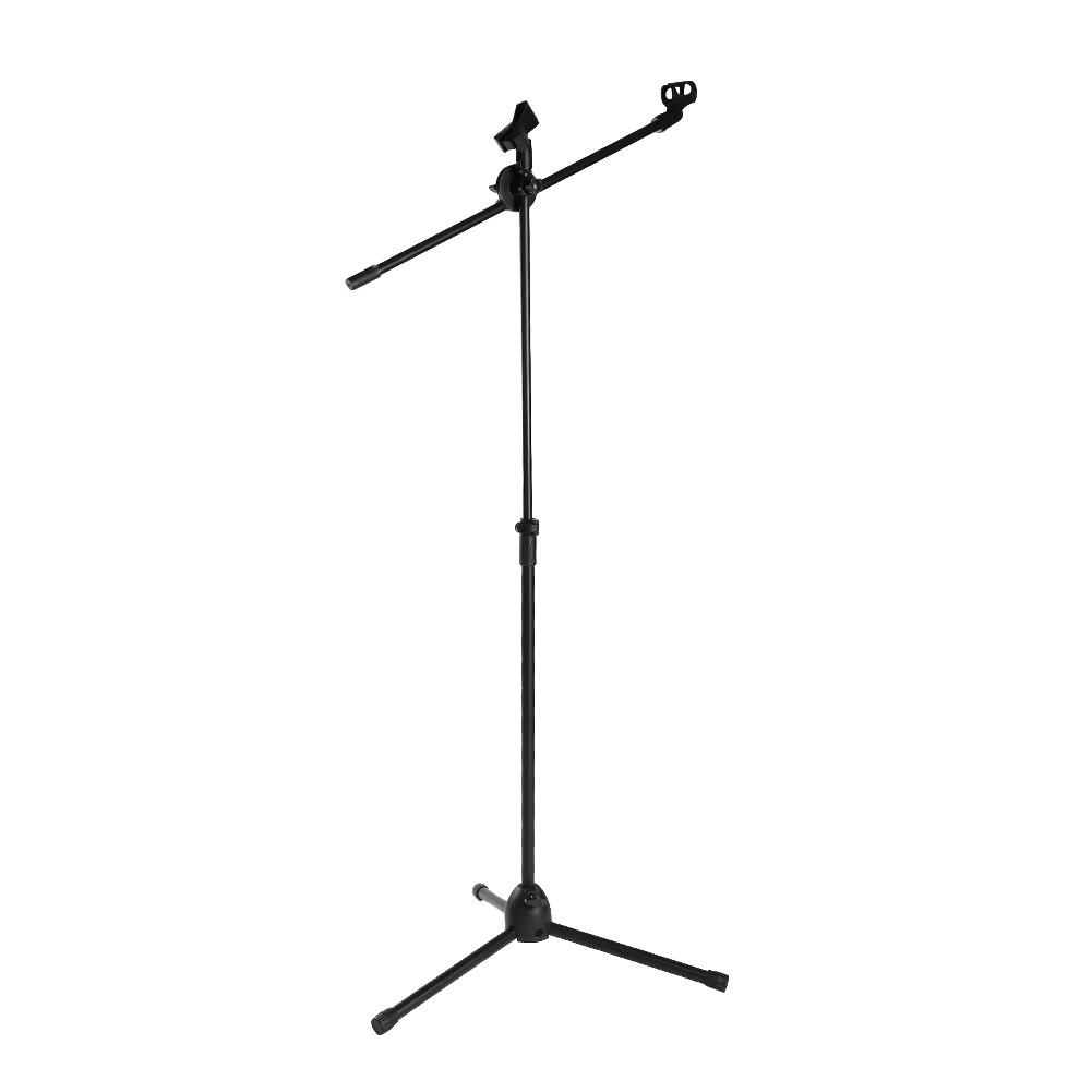 Microphone Boom Stand Dual Mic Clip Folding Arm Tripod Height Adjust Holder