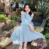 Light blue seaside vacation dress women's spring and summer new models are popular today, beautiful and sweet off-the-shoulder fairy skirt