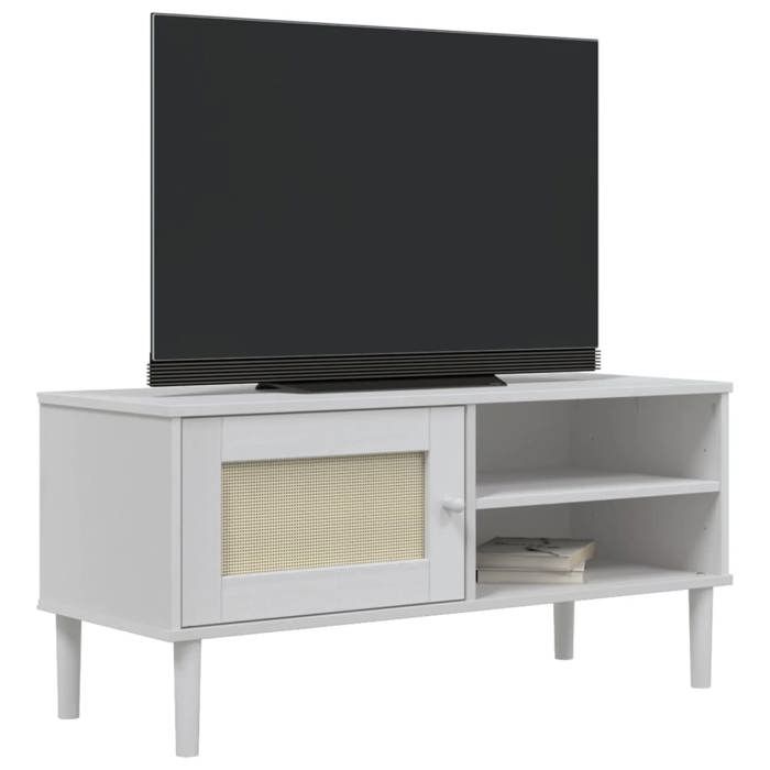 VidaXL Meuble TV SENJA aspect rotin blanc 106x40x49cm bois massif pin 358041