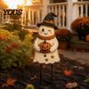 Fun Garden Decorations Halloween Cute Ghost Ground Stakes, Metal Yard Art Sculpture with Pumpkin/Broomstick Elements for Outdoor Decorative Ornaments