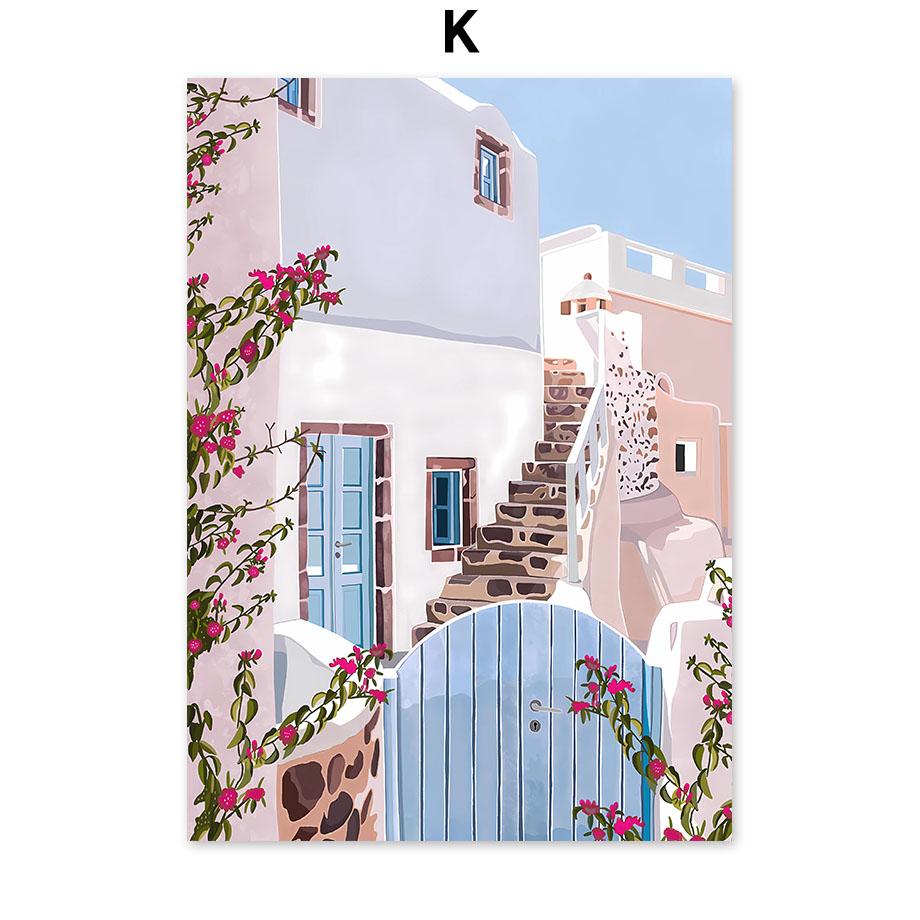 Santorini Lemon Coffee Flowers Abstract Landscape Posters and Prints Wall Art Canvas Painting Pictures For Living Room Home Deco