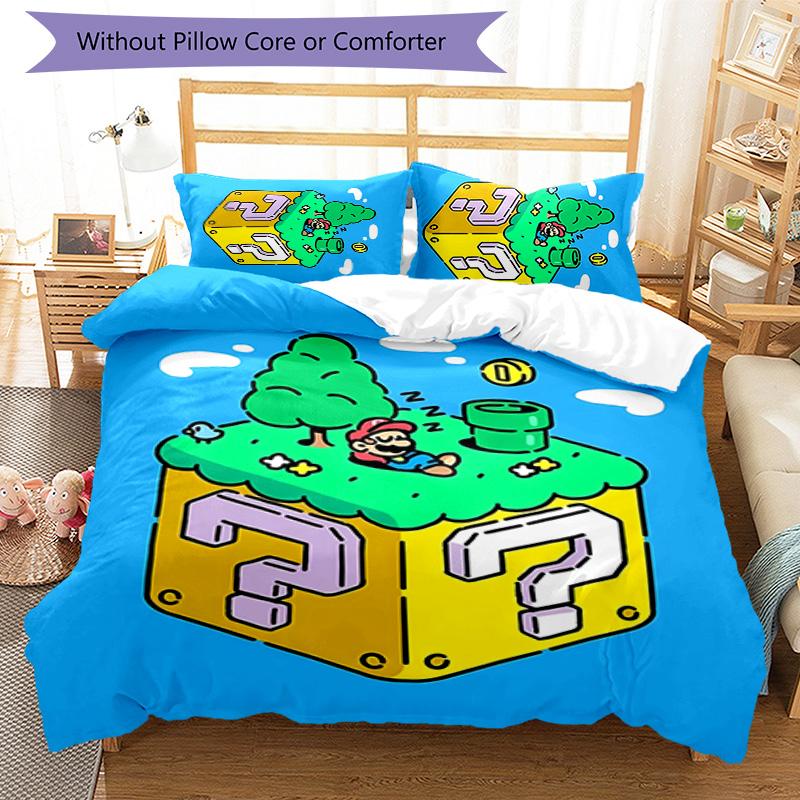 3pcs Super Mario pattern bedding set duvet cover set includes duvet cover &pillowcases, perfect all season bedroom decoration & gift