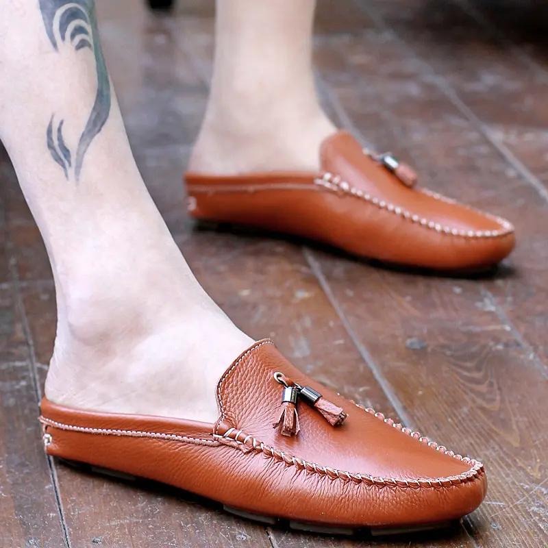 Men's Muller Genuine Leather Shoes Half Slippers Slip On Flat Shoes