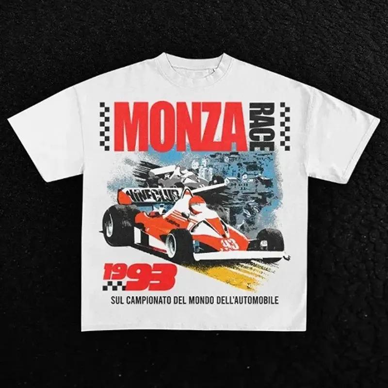 Sports Car Racing Graphic Print T-shirt Men Women Loose Casual Oversized Top Streetwear Harajuku Fashion Cotton O-Neck Short Sleeved Summer New Tee