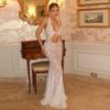 Women's Summer New Elegant Lace Hollow-out Halter Maxi Dress Sexy Backless Solid Color Dress