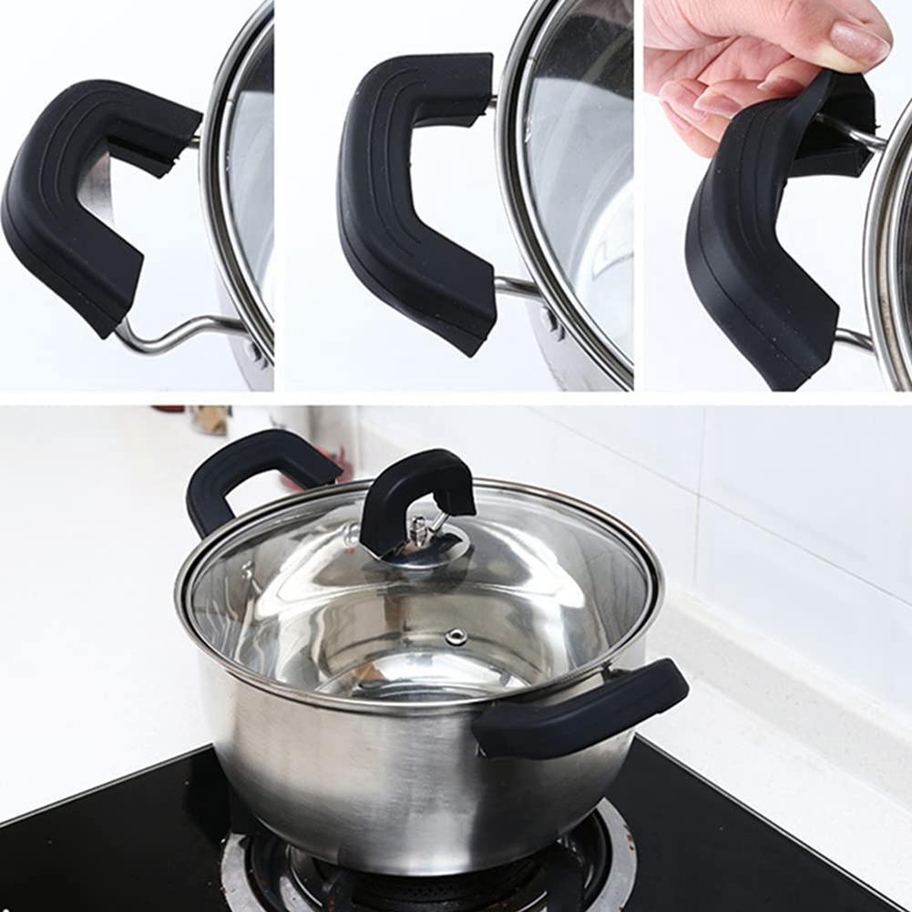 Good-Silicone Pot Handles Handle Holder Finger Protect Pot Holder Heat Resistant Silicone Clamp Handle Cover For Frying Pans чёрный