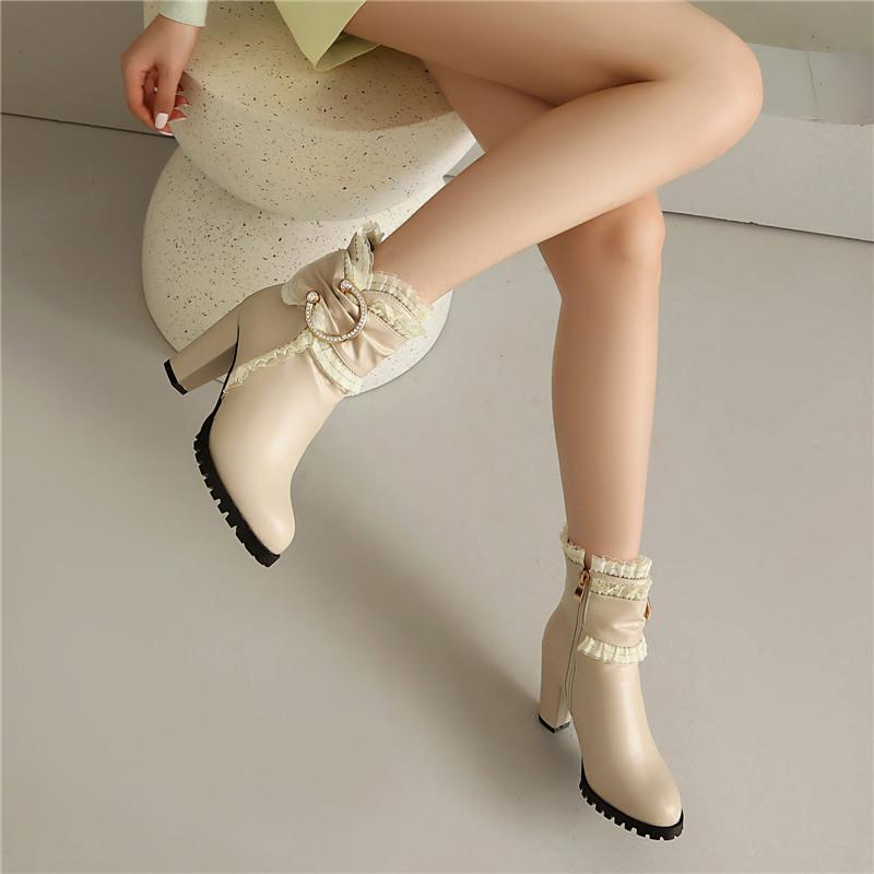 Women's High-heeled Short Boots Autumn and Winter New Waterproof Table Thick-heeled Large-size Roman Short Boots
