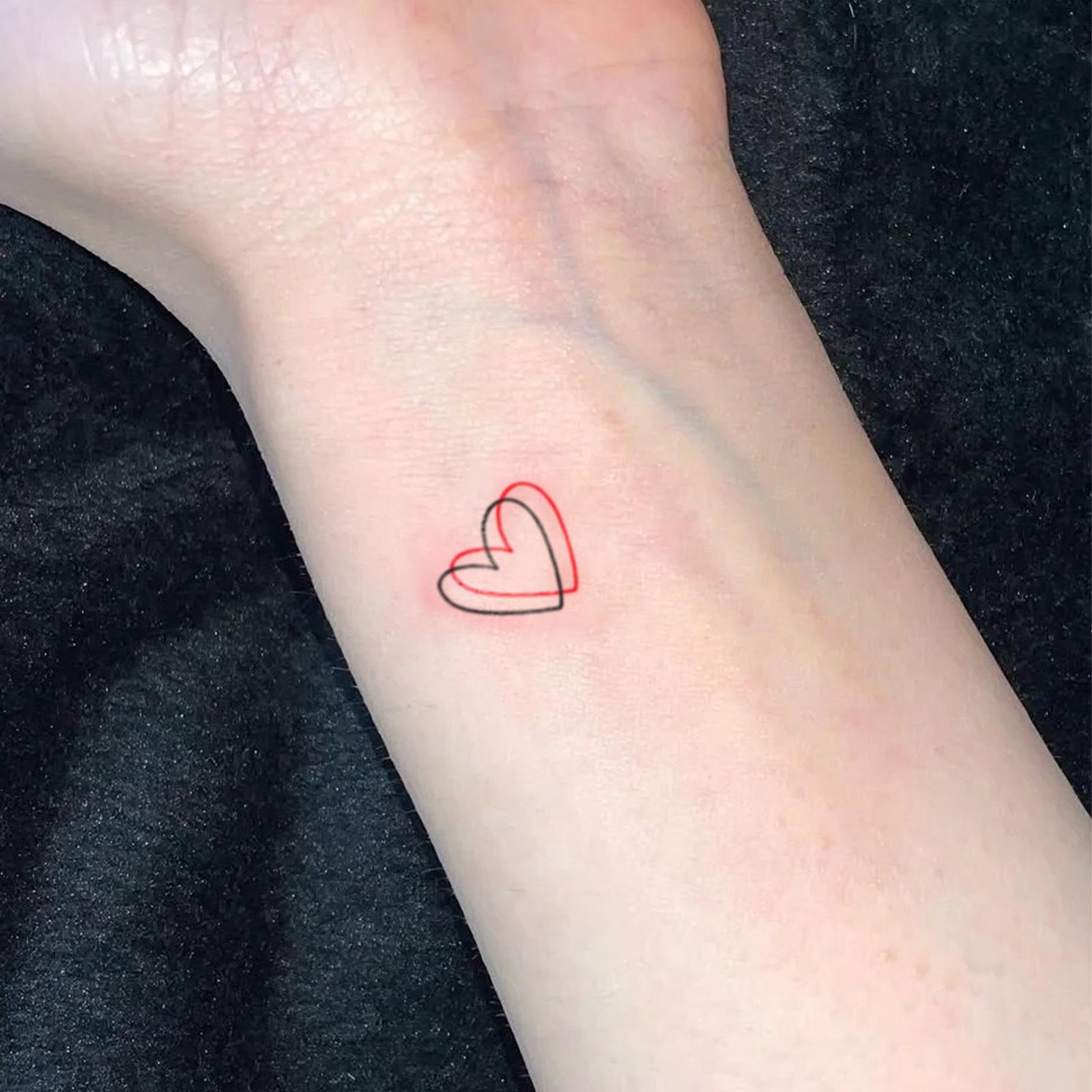 Glow Makeup Unisex Red/Black Romantic Double-Heart Tattoo Sticker, And Overlapping Combination, Waterproof, Gentle Wind Wrist Sticker
