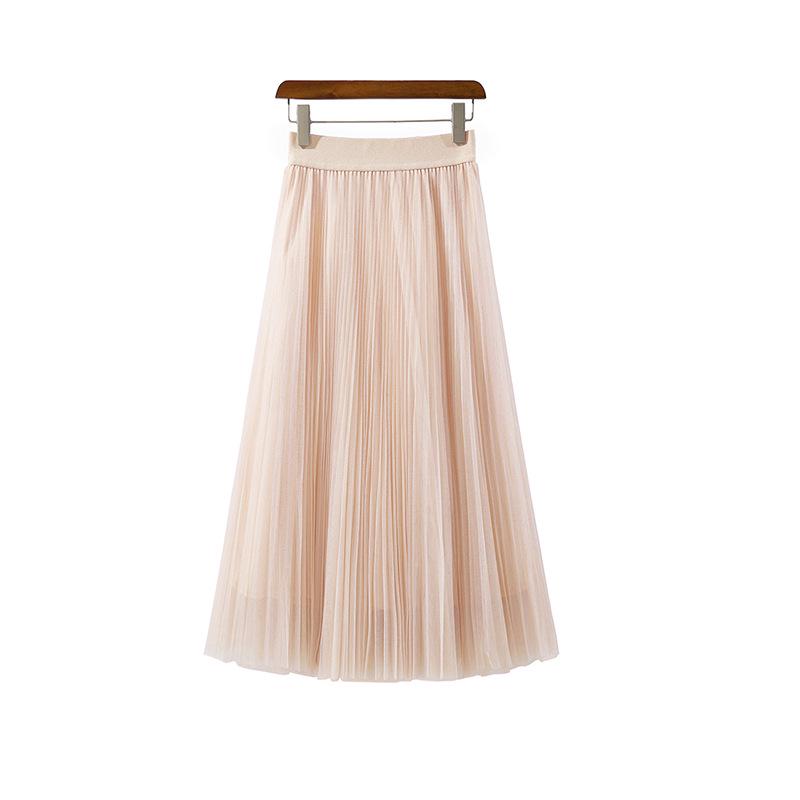 Round Versatile Three-Layer Mesh Pleated Long Skirt for Women - 6-Meter Wide Hem, 2026 Spring/Summer Collection