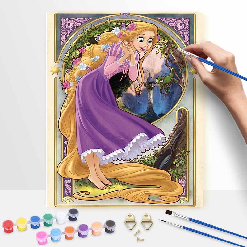 Disney Oil Painting Kit Home Bedroom Wall Decor Handmade Gift of Rapunzel & Pascal, Art Nouveau Inspired, Perfect for Disney Fans 20x30cm