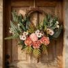 16 Inch Artificial Rattan Wreath with Flowers Lifelike Faux Hydrangea Wreath for Spring Summer Indoor Outdoor Home Wall Porch Farmhouse Decor