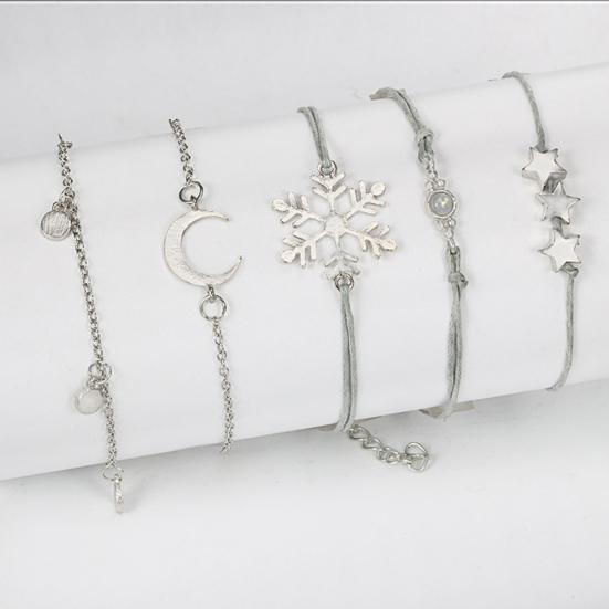 5Pcs/Set Fashion Women Snowflake Moon Star Alloy Bracelet Bangle Jewelry Gift