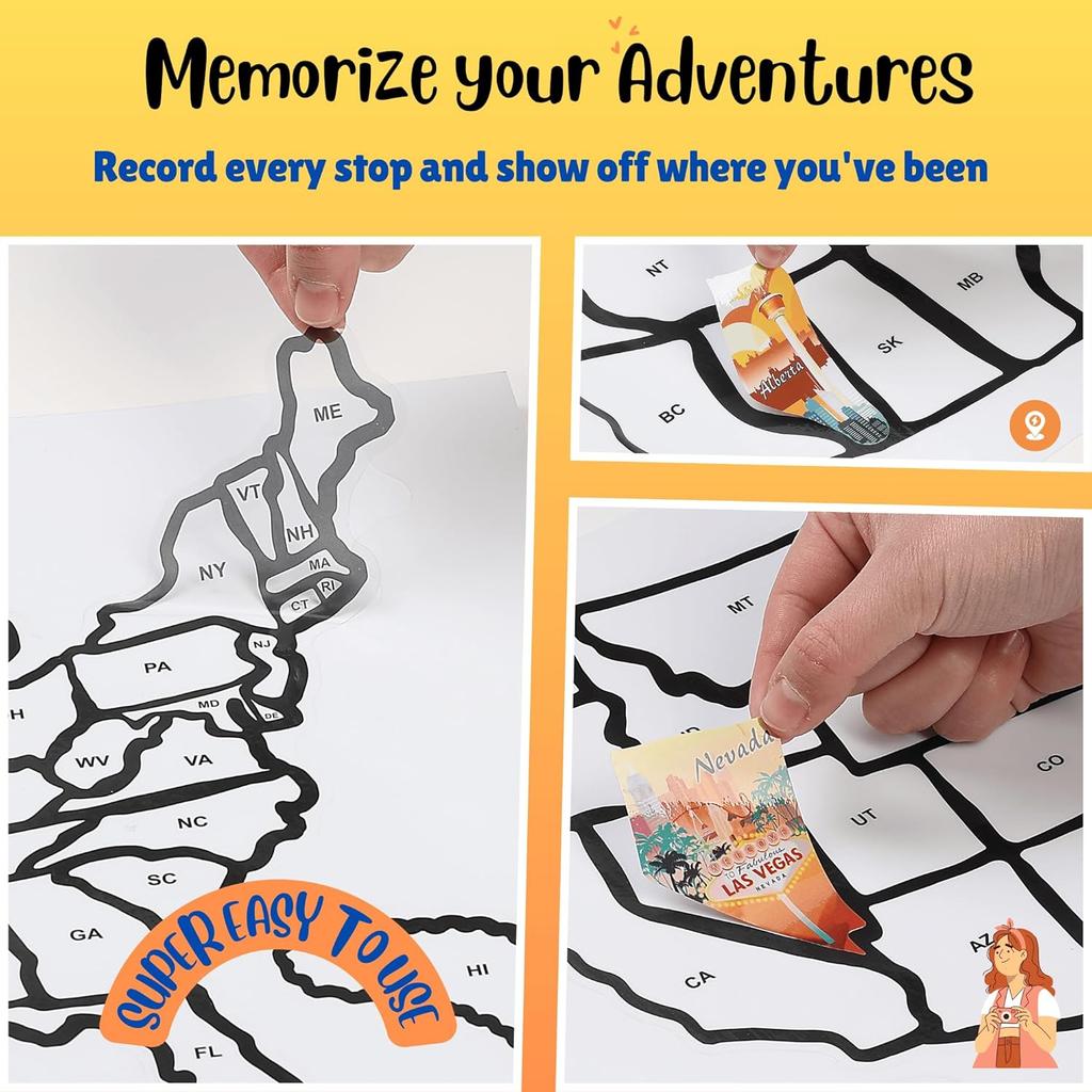 ACIMONE RV State Travel USA Map Sticker, 11 ⅘“ X 15 ¾” Visited States Sticker Decals For Outdoors & Indoors- Road Trip America Map Of United