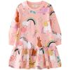Foreign Trade Children's Clothing Pink Unicorn Girls' Dress Autum New Style Kidsren's Pure Cotton Long-Sleeved Princess Dress for Babies