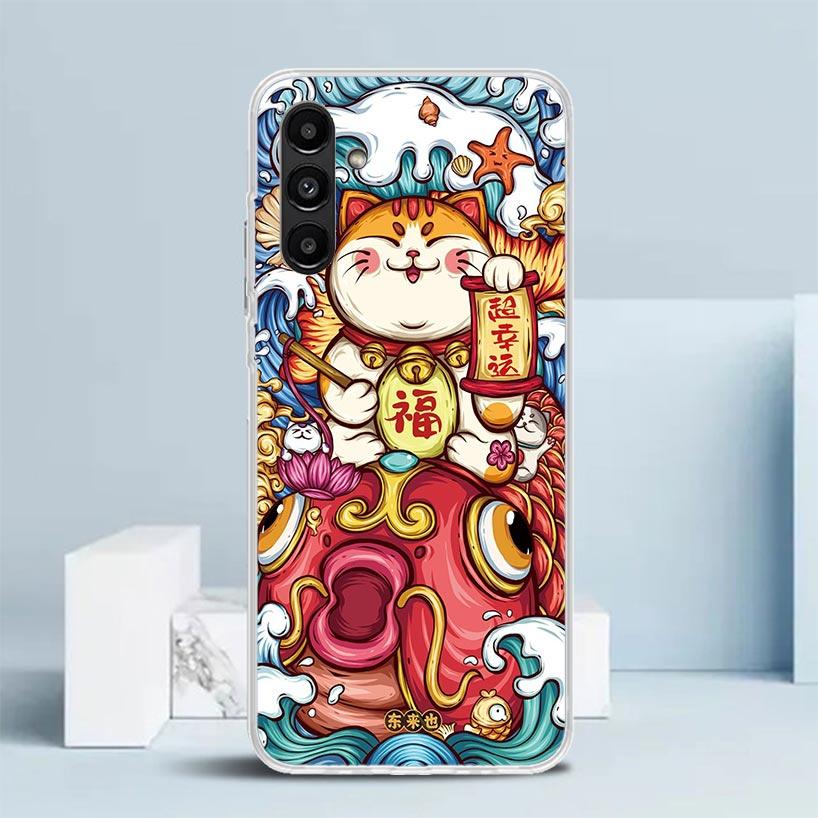 Lucky Cat Maneki Neko Japanese Cover for Samsung Galaxy A17 A37 A57 A16 A26 A36 A56 A15 A14 A55 Phone Case A13 A53 A25 A35 A24 A